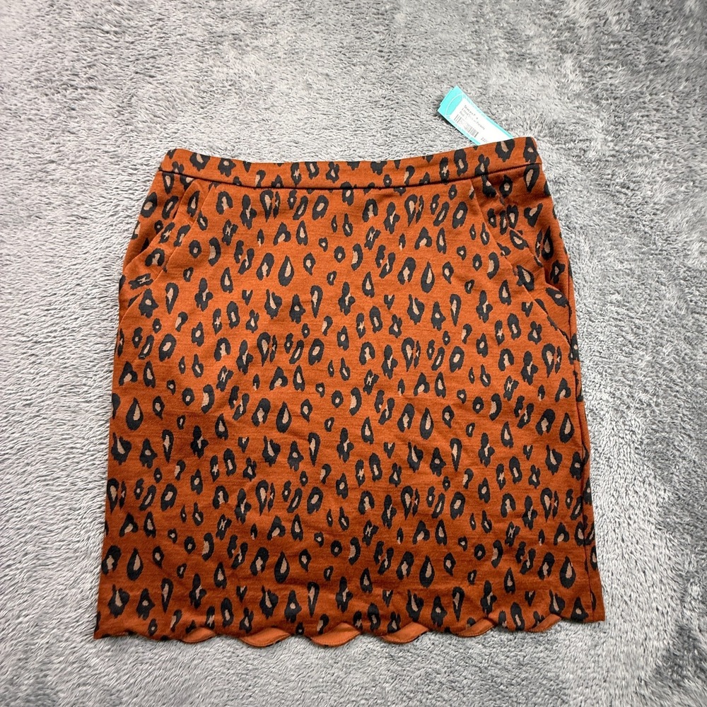 Skies Are Blue Fitted Skirt Womens L NWT Leopard Print Scalloped Pockets